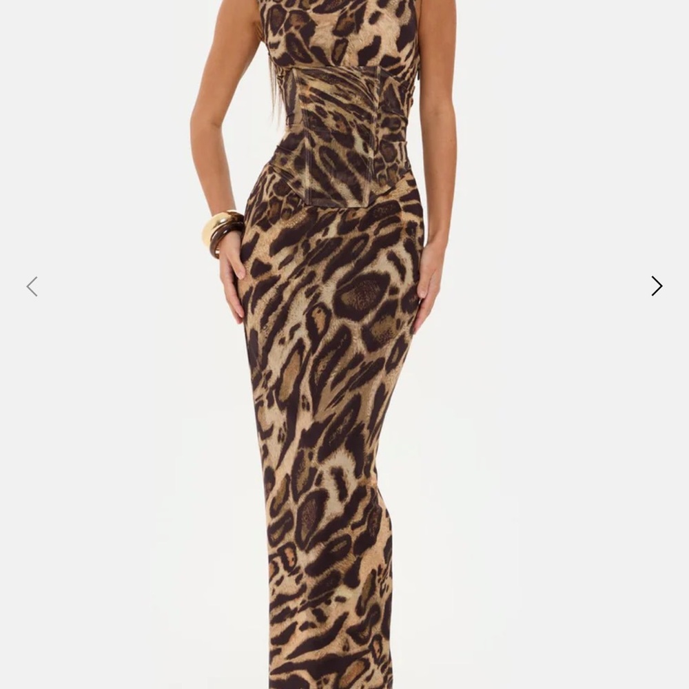 Sleeveless Leopard Print Maxi Dress - Brown